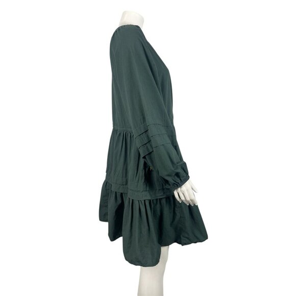 Madewell Crinkle Poplin Wrap Mini Dress Medium Green Drawstring Waist - Picture 5 of 11